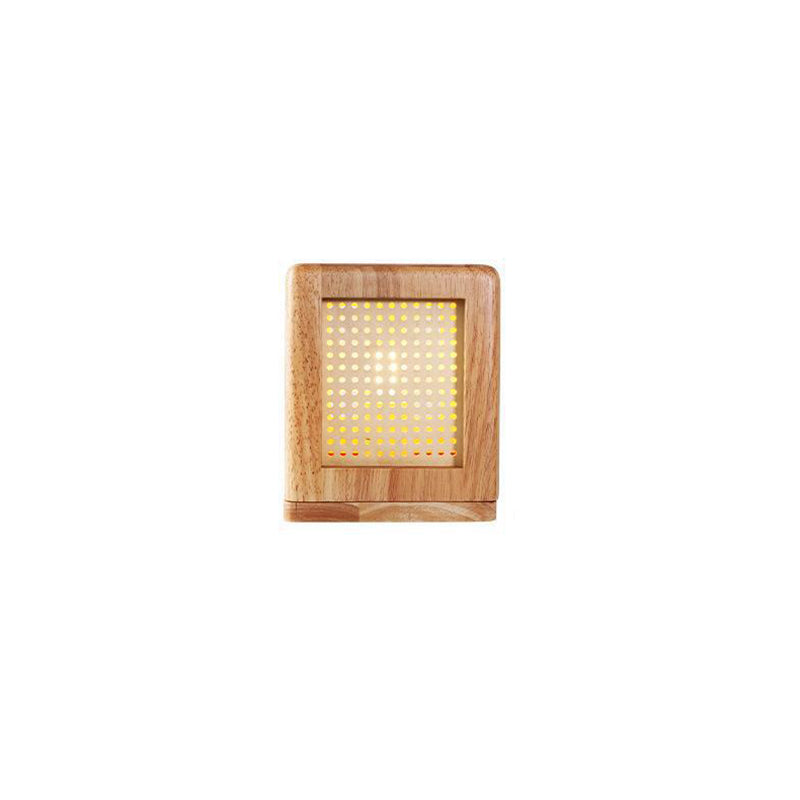 Lampe de table à 1 lumière avec aimant en bois de caoutchouc cube japonais traditionnel pour chambre 
