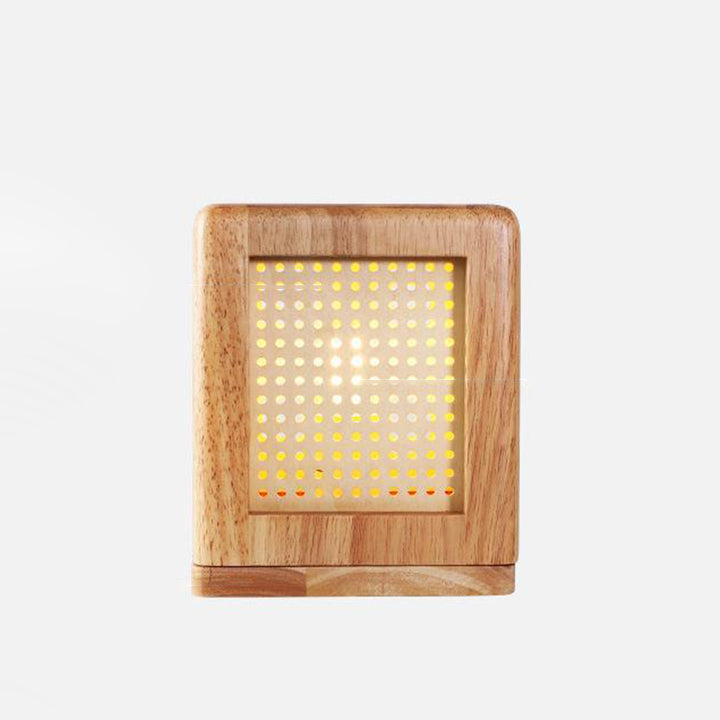 Lampe de table à 1 lumière avec aimant en bois de caoutchouc cube japonais traditionnel pour chambre 
