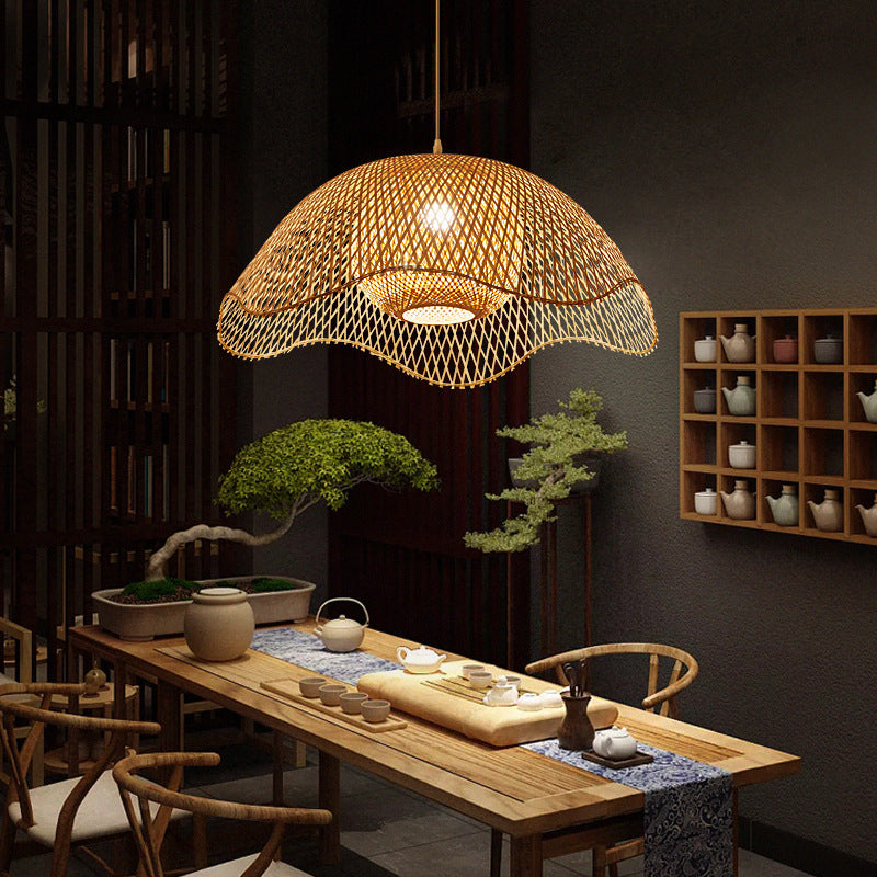 Dôme chinois traditionnel en bambou à 1 lumière pour salon 