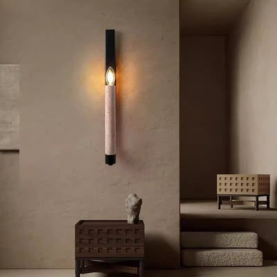 Contemporary Retro Candle Yellow Travertine Iron 1-Light Wall Sconce Lamp For Living Room