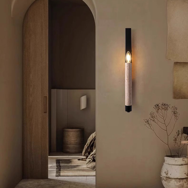 Contemporary Retro Candle Yellow Travertine Iron 1-Light Wall Sconce Lamp For Living Room