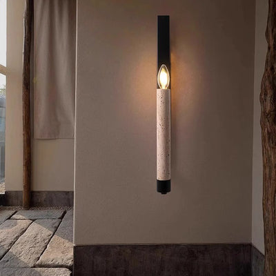 Contemporary Retro Candle Yellow Travertine Iron 1-Light Wall Sconce Lamp For Living Room