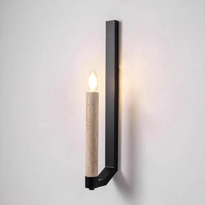 Contemporary Retro Candle Yellow Travertine Iron 1-Light Wall Sconce Lamp For Living Room