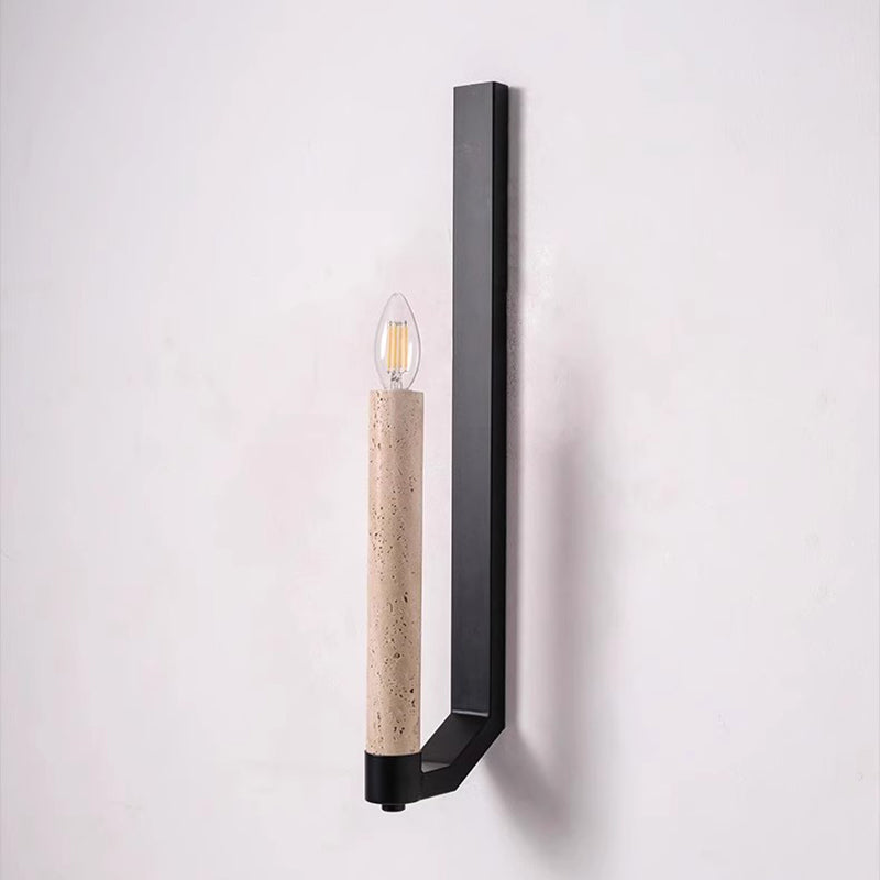 Contemporary Retro Candle Yellow Travertine Iron 1-Light Wall Sconce Lamp For Living Room