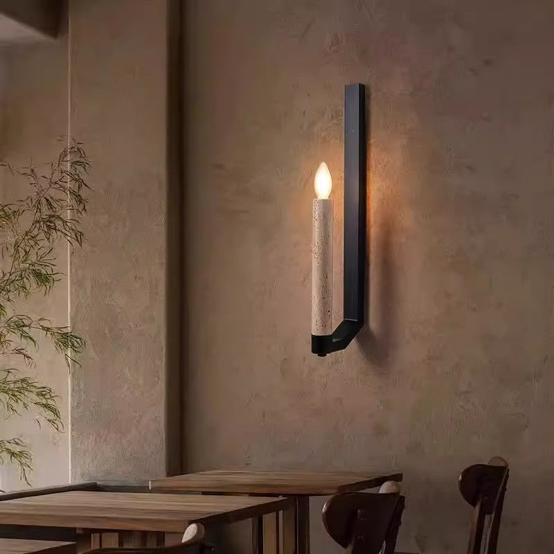 Contemporary Retro Candle Yellow Travertine Iron 1-Light Wall Sconce Lamp For Living Room
