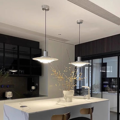 Contemporary Scandinavian Round Flying Saucer Aluminum 1-Light Pendant Light For Living Room