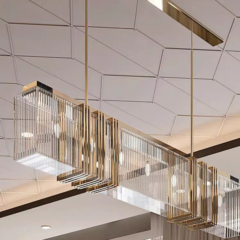 Modern Luxury Rectangular Stainless Steel Crystal 10-Light Chandelier Island Light For Dining Room