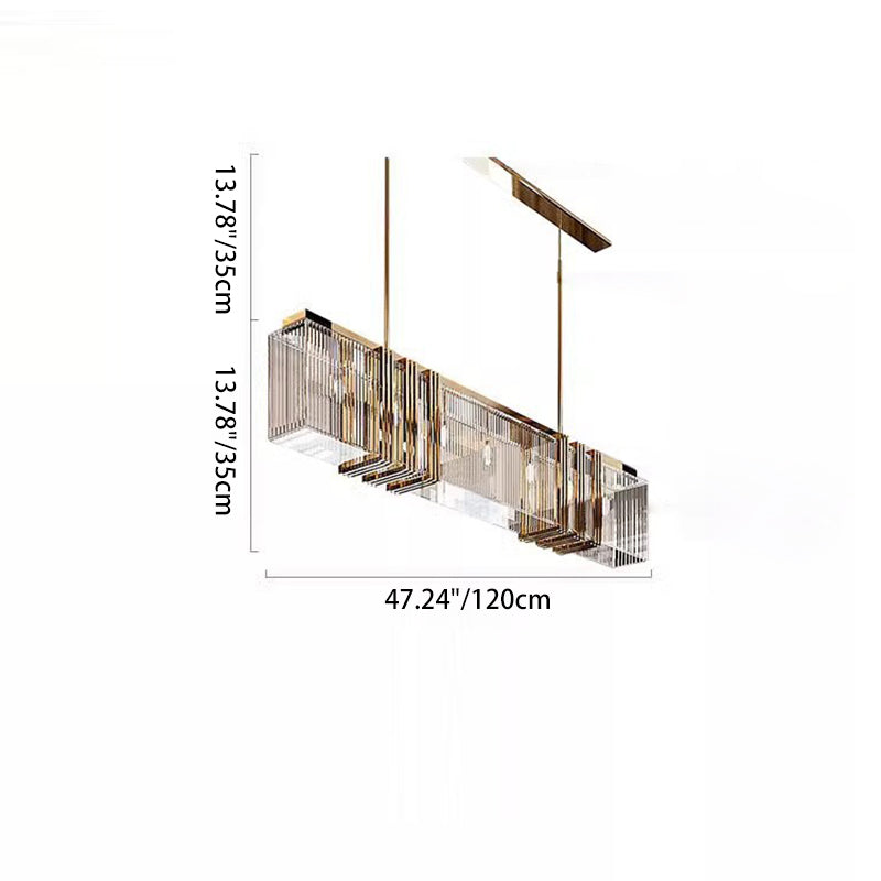 Modern Luxury Rectangular Stainless Steel Crystal 10-Light Chandelier Island Light For Dining Room