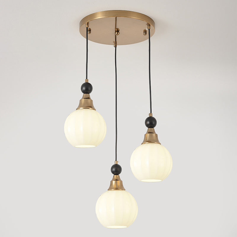 Traditional Rustic Sphere Solid Wood Iron Glass 3-Light Chandelier For Living Room