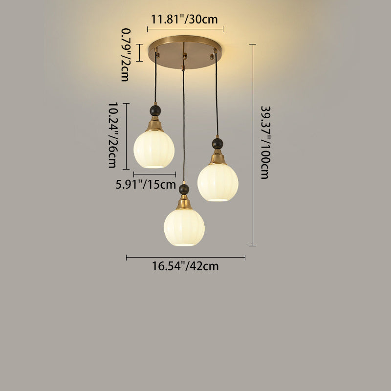 Traditional Rustic Sphere Solid Wood Iron Glass 3-Light Chandelier For Living Room