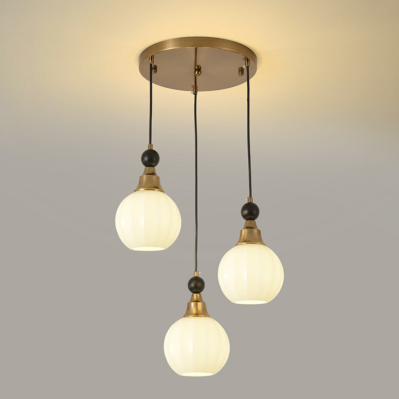 Traditional Rustic Sphere Solid Wood Iron Glass 3-Light Chandelier For Living Room