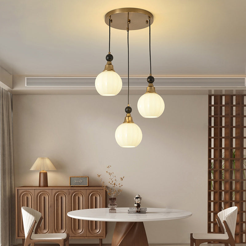 Traditional Rustic Sphere Solid Wood Iron Glass 3-Light Chandelier For Living Room