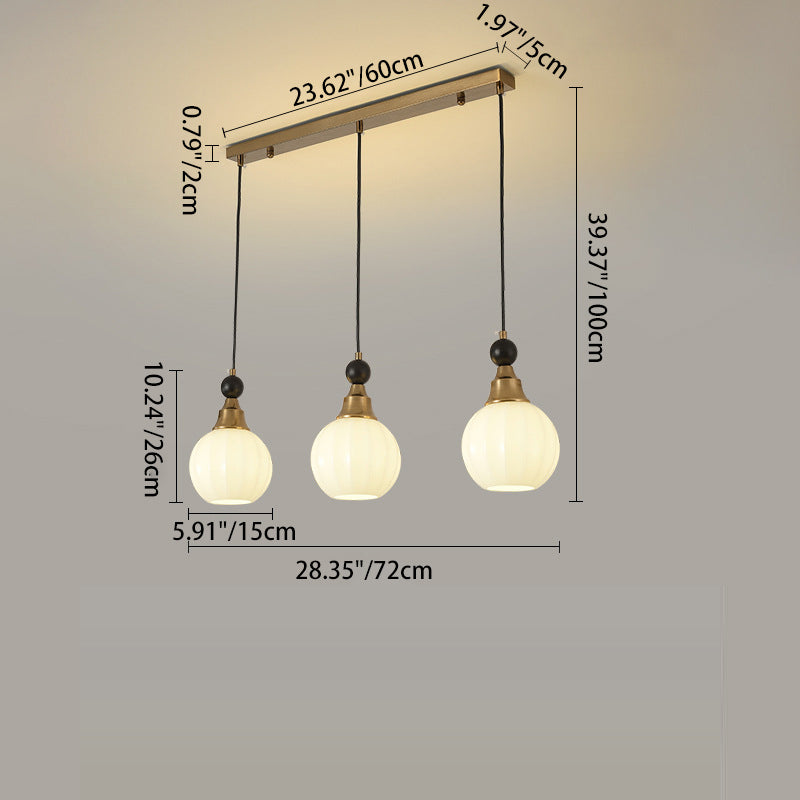Contemporary Retro Globe Solid Wood Iron Glass 3-Light Chandelier Island Light For Living Room