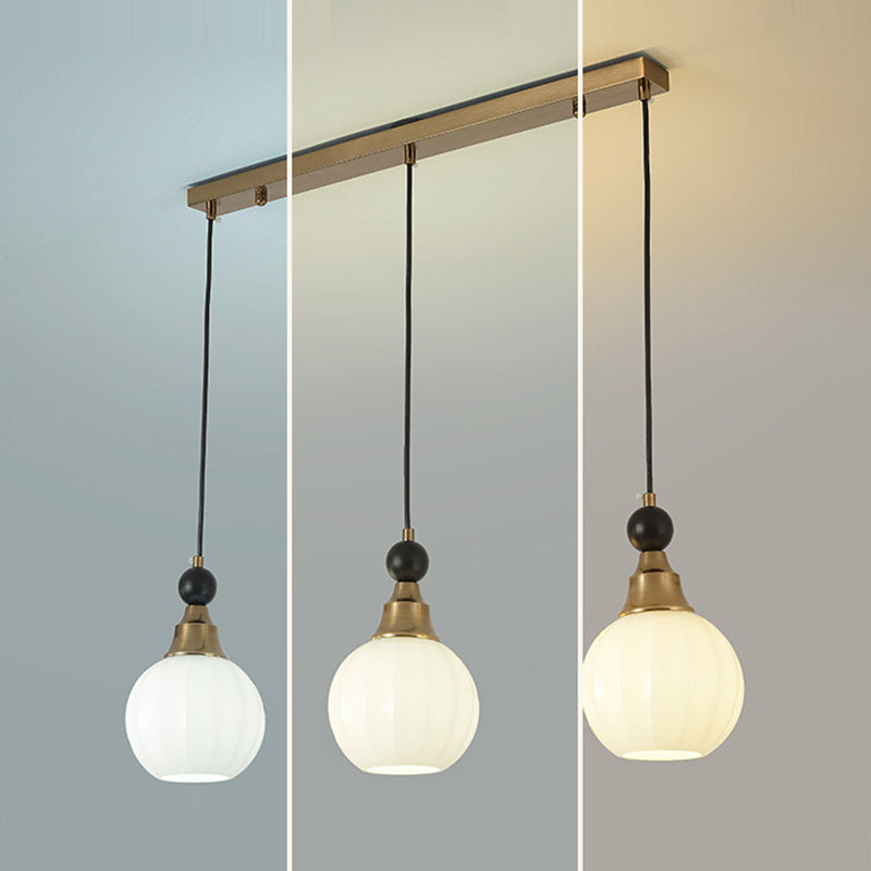 Contemporary Retro Globe Solid Wood Iron Glass 3-Light Chandelier Island Light For Living Room