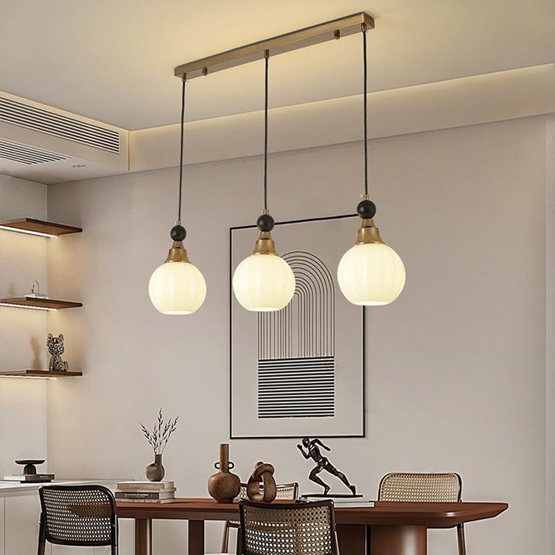 Contemporary Retro Globe Solid Wood Iron Glass 3-Light Chandelier Island Light For Living Room