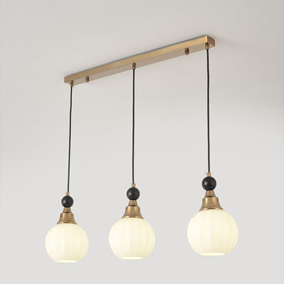 Contemporary Retro Globe Solid Wood Iron Glass 3-Light Chandelier Island Light For Living Room