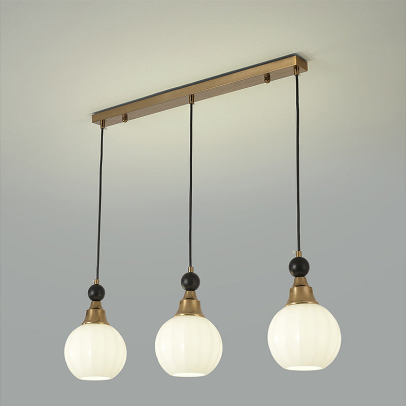 Contemporary Retro Globe Solid Wood Iron Glass 3-Light Chandelier Island Light For Living Room