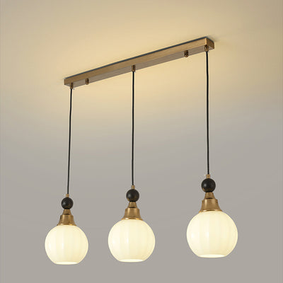 Contemporary Retro Globe Solid Wood Iron Glass 3-Light Chandelier Island Light For Living Room