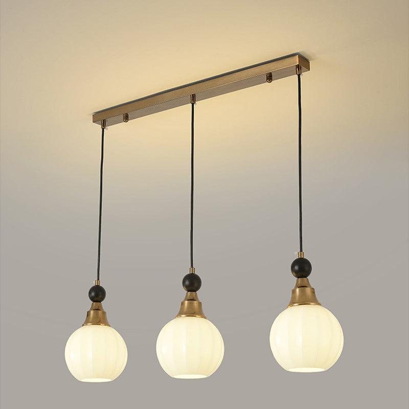 Contemporary Retro Globe Solid Wood Iron Glass 3-Light Chandelier Island Light For Living Room
