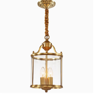 Traditional Rustic Birdcage Cylinder Copper Glass 3-Light Chandelier For Living Room