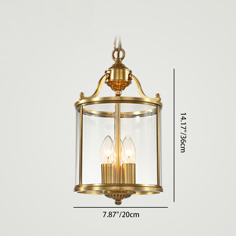 Traditional Rustic Birdcage Cylinder Copper Glass 3-Light Chandelier For Living Room