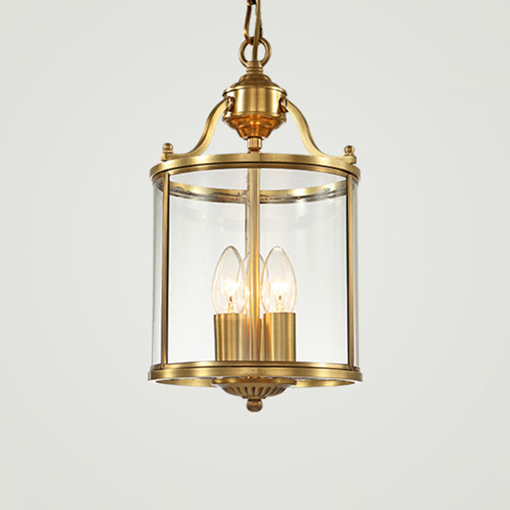 Traditional Rustic Birdcage Cylinder Copper Glass 3-Light Chandelier For Living Room