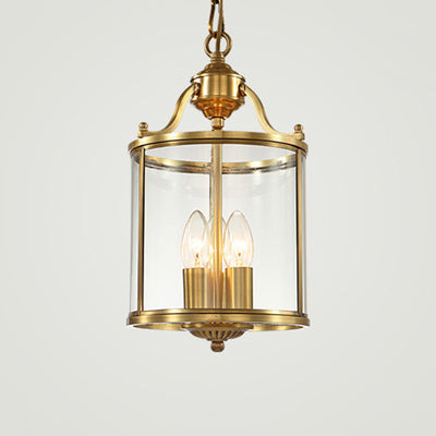 Traditional Rustic Birdcage Cylinder Copper Glass 3-Light Chandelier For Living Room