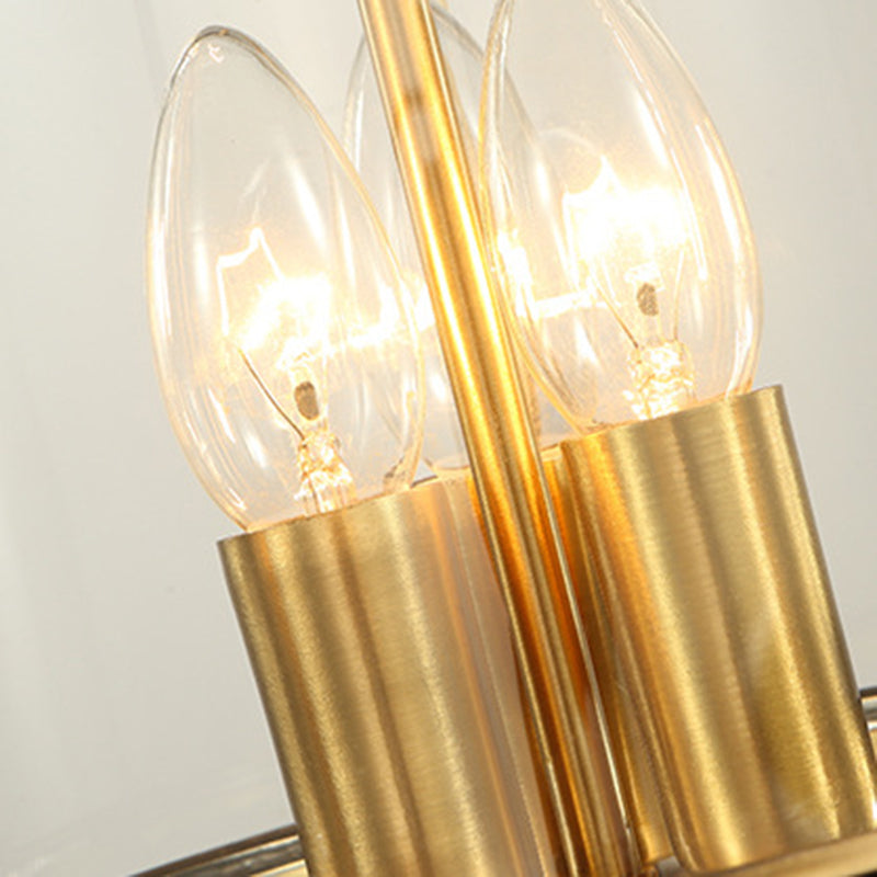 Traditional Rustic Birdcage Cylinder Copper Glass 3-Light Chandelier For Living Room
