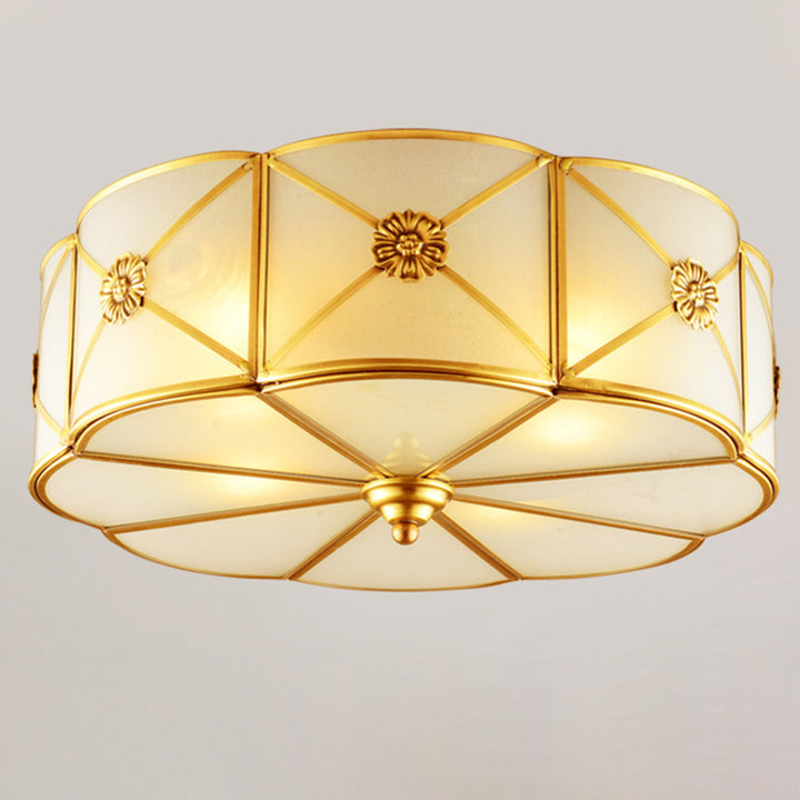 Traditionelle europäische Zylinder-Kupfer-Glas 3/4/6 Licht Deckenleuchte für Schlafzimmer 