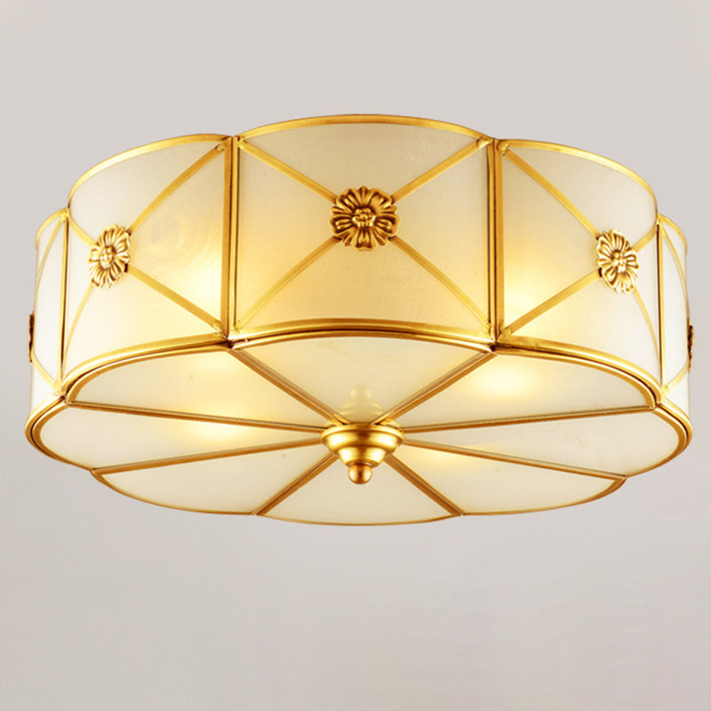 Traditional European Cylinder Copper Glass 3/4/6 Light Flush Mount Ceiling Light For Bedroom