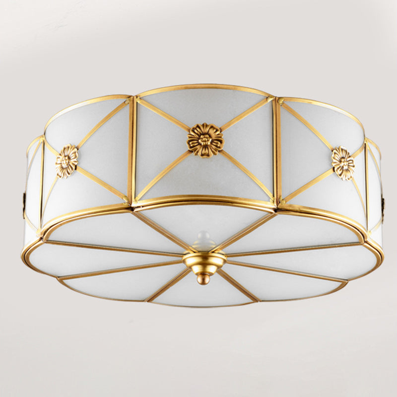 Traditionelle europäische Zylinder-Kupfer-Glas 3/4/6 Licht Deckenleuchte für Schlafzimmer 