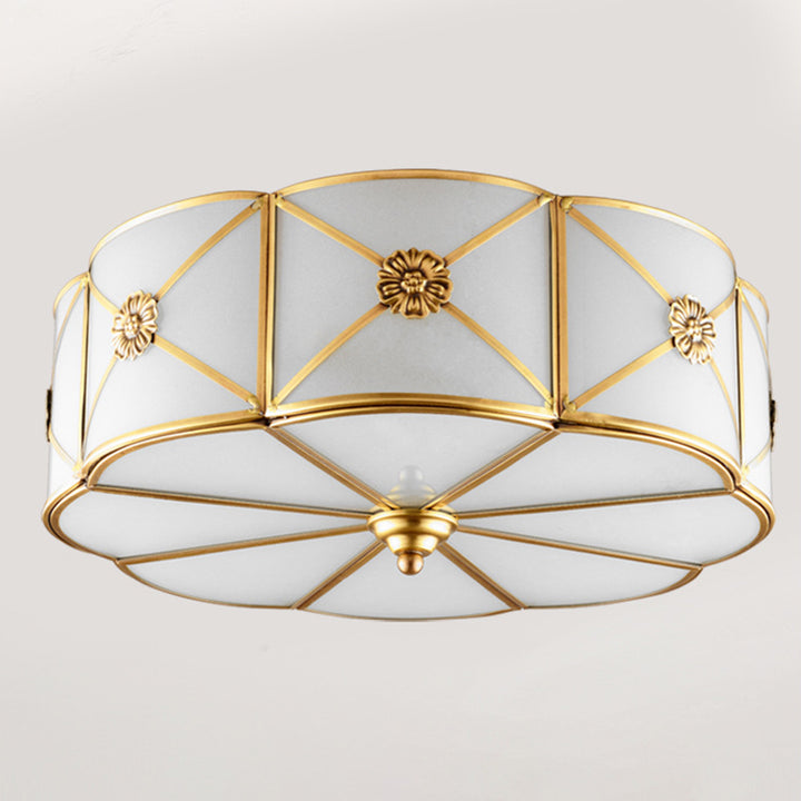 Traditionelle europäische Zylinder-Kupfer-Glas 3/4/6 Licht Deckenleuchte für Schlafzimmer 
