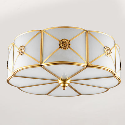 Traditional European Cylinder Copper Glass 3/4/6 Light Flush Mount Ceiling Light For Bedroom