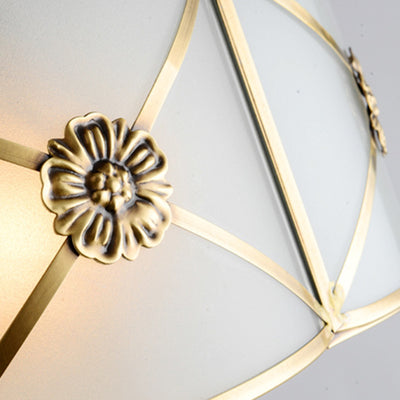 Traditional European Cylinder Copper Glass 3/4/6 Light Flush Mount Ceiling Light For Bedroom
