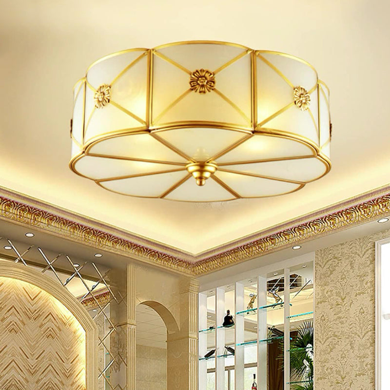 Traditionelle europäische Zylinder-Kupfer-Glas 3/4/6 Licht Deckenleuchte für Schlafzimmer 