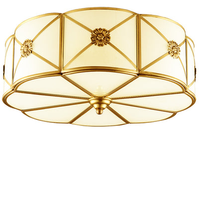 Traditional European Cylinder Copper Glass 3/4/6 Light Flush Mount Ceiling Light For Bedroom
