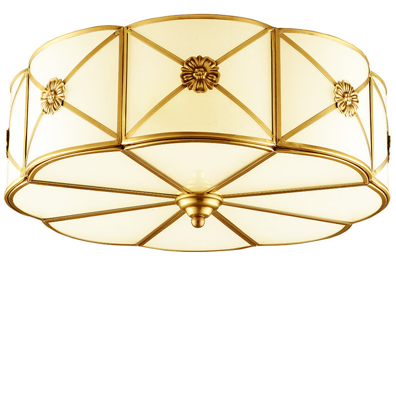 Traditional European Cylinder Copper Glass 3/4/6 Light Flush Mount Ceiling Light For Bedroom