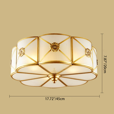 Traditional European Cylinder Copper Glass 3/4/6 Light Flush Mount Ceiling Light For Bedroom
