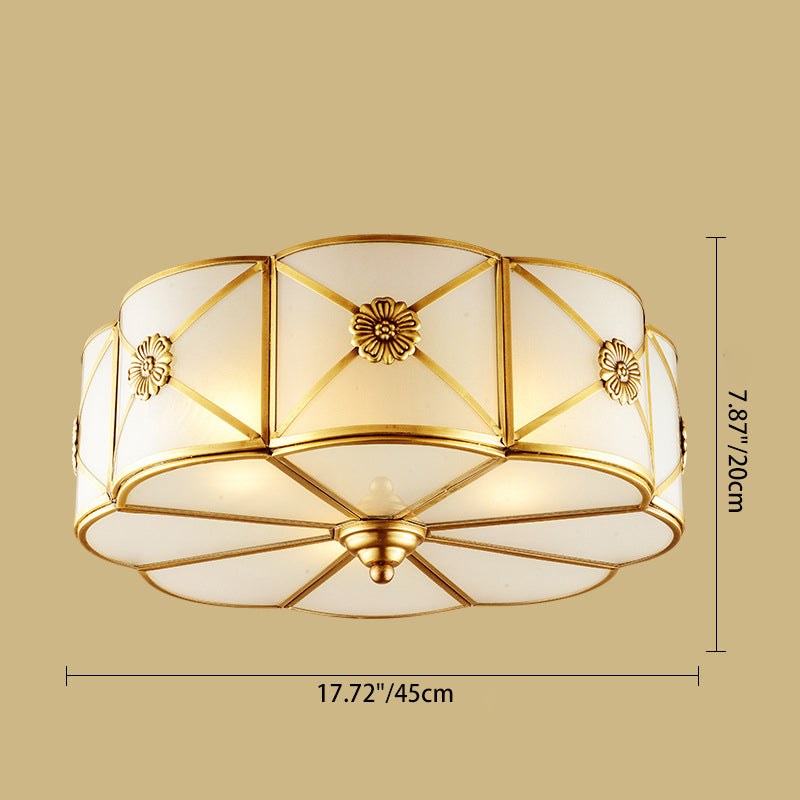 Traditional European Cylinder Copper Glass 3/4/6 Light Flush Mount Ceiling Light For Bedroom