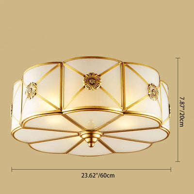 Traditional European Cylinder Copper Glass 3/4/6 Light Flush Mount Ceiling Light For Bedroom