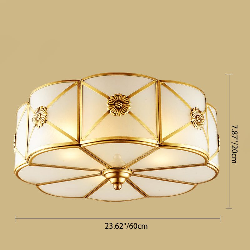 Traditional European Cylinder Copper Glass 3/4/6 Light Flush Mount Ceiling Light For Bedroom
