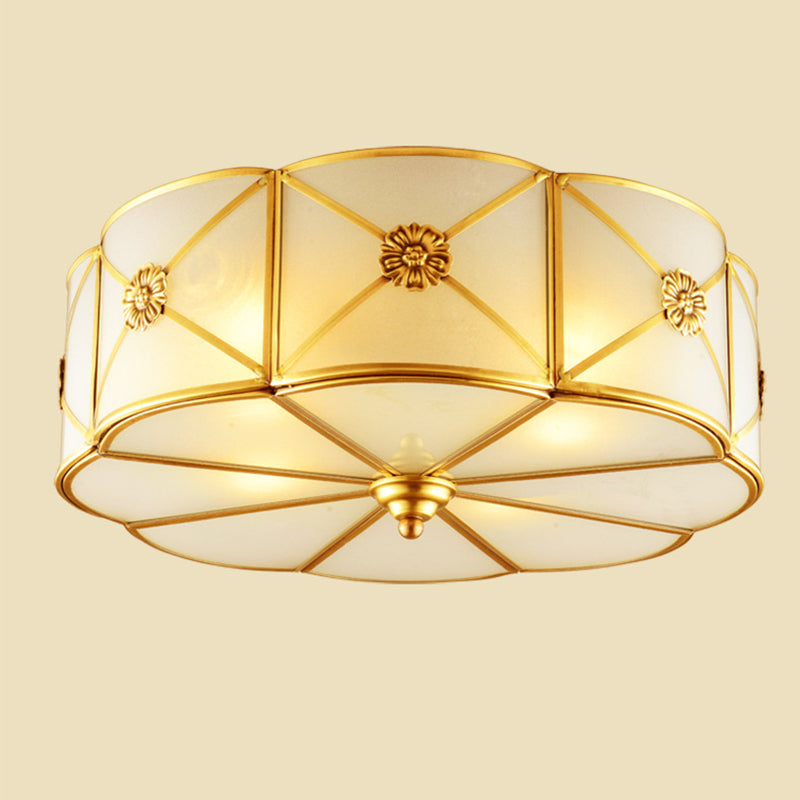 Traditional European Cylinder Copper Glass 3/4/6 Light Flush Mount Ceiling Light For Bedroom