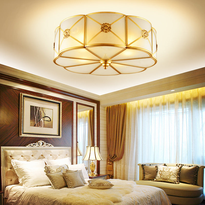 Traditionelle europäische Zylinder-Kupfer-Glas 3/4/6 Licht Deckenleuchte für Schlafzimmer 