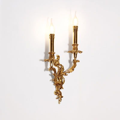 Aplique de pared de cobre con velas tradicionales europeas de 2/3 luces para sala de estar 