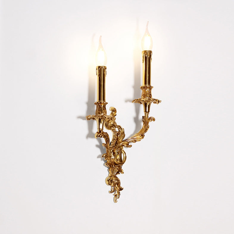 Aplique de pared de cobre con velas tradicionales europeas de 2/3 luces para sala de estar 