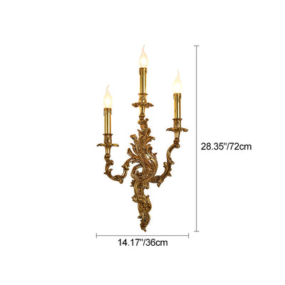 Aplique de pared de cobre con velas tradicionales europeas de 2/3 luces para sala de estar 
