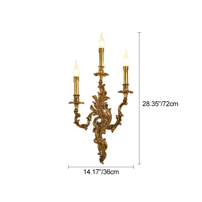 Aplique de pared de cobre con velas tradicionales europeas de 2/3 luces para sala de estar 