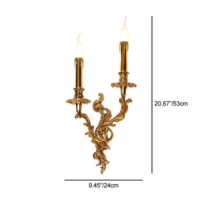 Aplique de pared de cobre con velas tradicionales europeas de 2/3 luces para sala de estar 