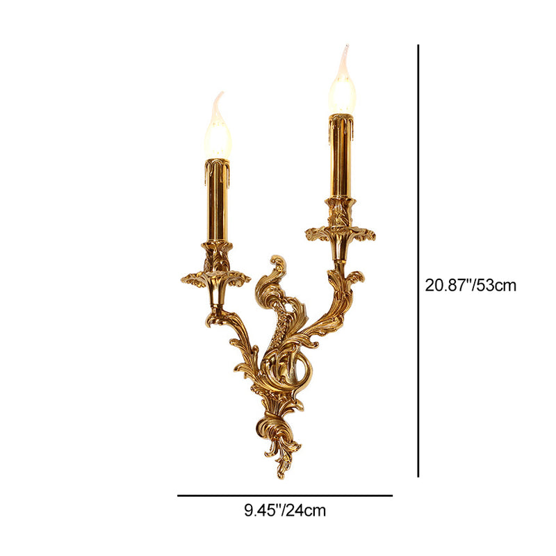 Aplique de pared de cobre con velas tradicionales europeas de 2/3 luces para sala de estar 