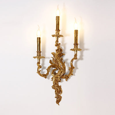 Aplique de pared de cobre con velas tradicionales europeas de 2/3 luces para sala de estar 